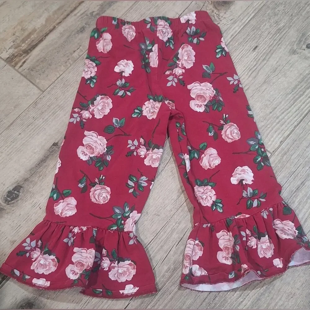Matilda Jane Floral Kids Rose Bud Ruffle  Bottoms - Pink & Green Sz.S(4) #1865